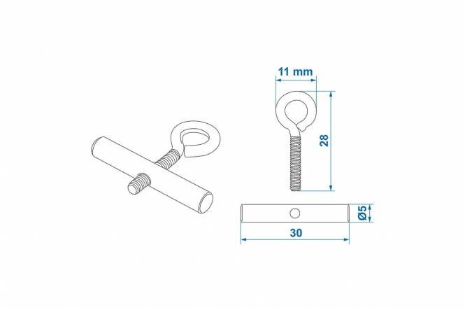 Eindstop met oog, geschikt voor railprofiel Ø 5-6 mm, set van 2 stuks