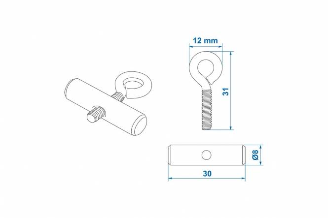 Eindstop met oog, geschikt voor railprofiel Ø 8-10 mm, set van 2 stuks