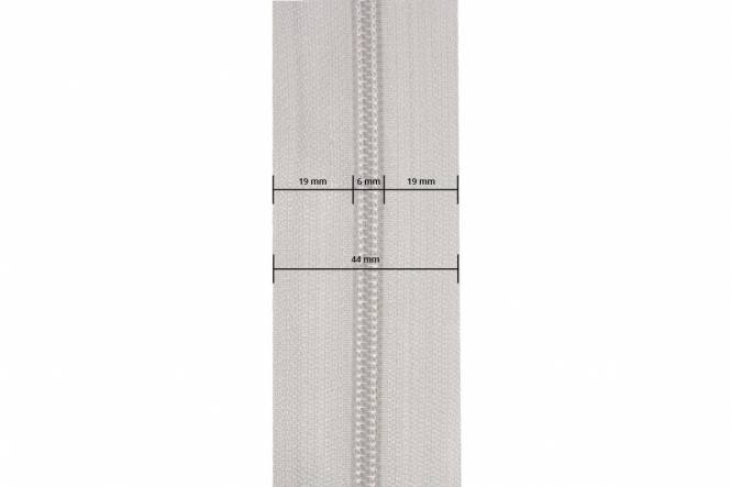 YKK rits op rol van 75 meter, 5 mm niet-deelbaar, lichtgrijs (schuiver niet inbegrepen)