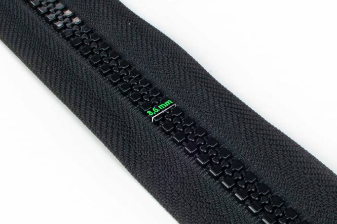 YKK VISLON Profilreißverschlüsse 8,6 mm 10V nicht teilbar schwarz mit Metallschieber