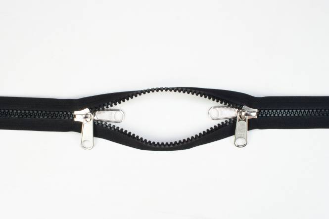 YKK VISLON bloktandrits 8,6 mm V 2-weg O-vorm niet-deelbaar zwart met metalen schuiver