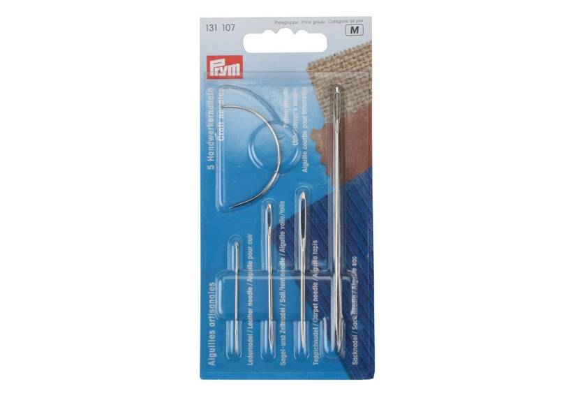 Craft needle assortment; leather, sail, carpet, sack and upholsterer's needle, 5 pieces