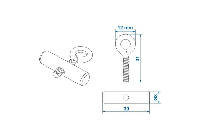 Kederöse, für Kederschiene mit Ø 8-10 mm, Set von 2 Stück