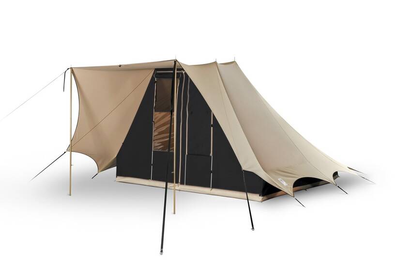 Piramidetent, dubbeldaks stokstent Bedouin 300 beige/zwart, katoenen tent