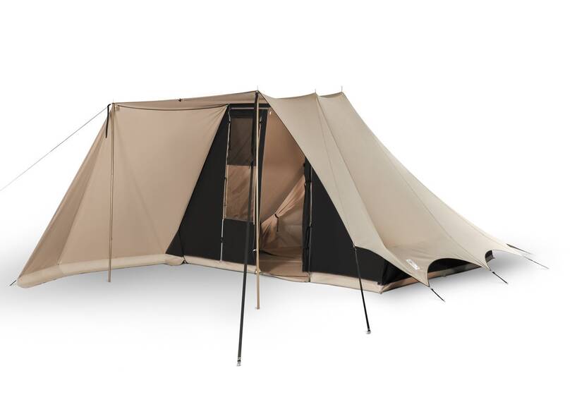 Piramidetent, dubbeldaks stokstent Bedouin 300 beige/zwart, katoenen tent