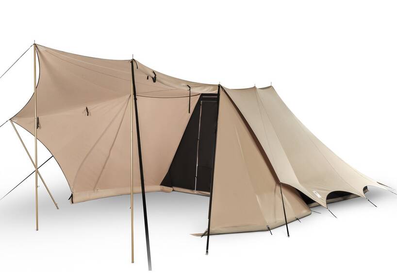 Piramidetent, dubbeldaks stokstent Bedouin 300 beige/zwart, katoenen tent