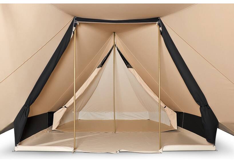 Piramidetent, dubbeldaks stokstent Bedouin 300 beige/zwart, katoenen tent met ecru binnentent