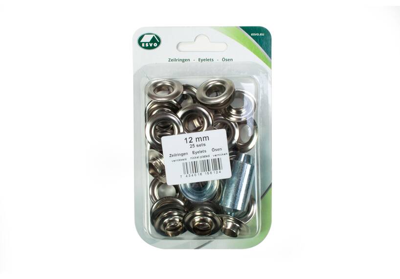 Set ESVO zeilringen Ø 12 mm messing vernikkeld, 25 stuks