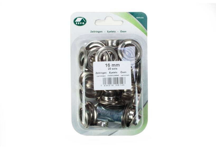 Set ESVO zeilringen Ø 16 mm messing vernikkeld, 25 stuks