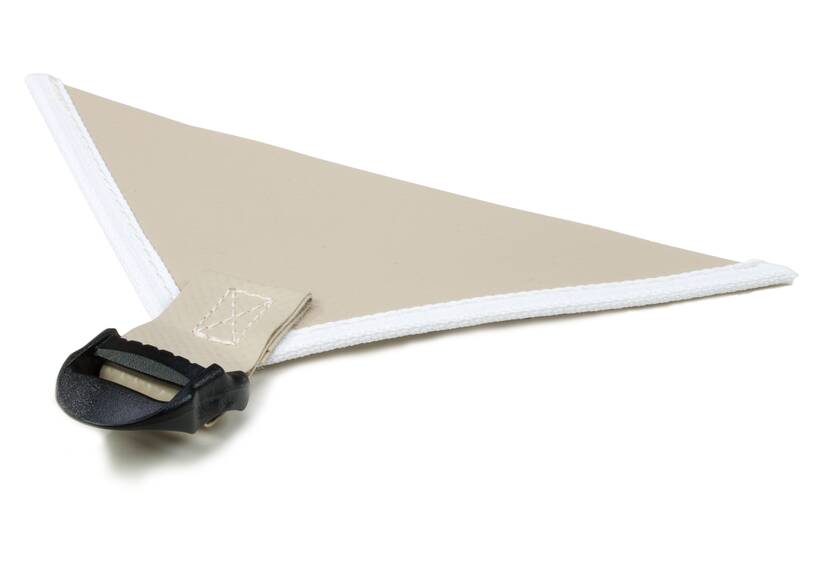 Afspandriehoek met schuifgesp, beige met wit biesband