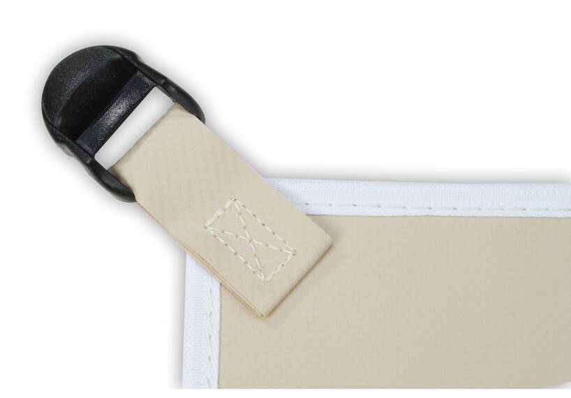 Afspandriehoek met schuifgesp, beige met wit biesband