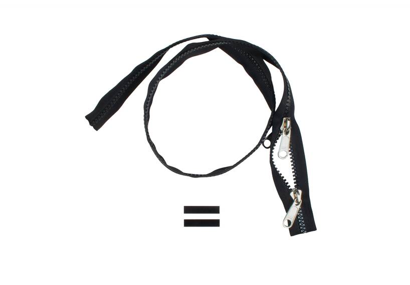 YKK VISLON bloktandrits 8,6 mm V 2-weg O-vorm niet-deelbaar zwart met metalen schuiver