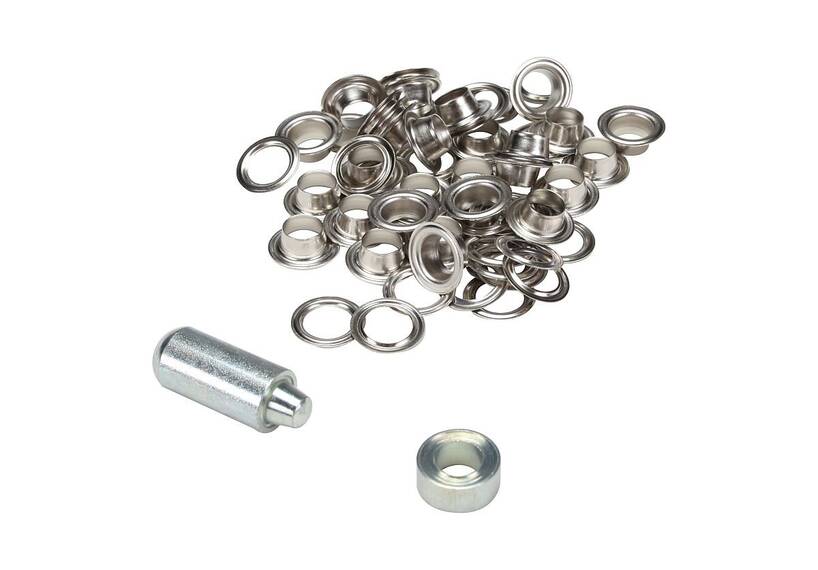 Set of 25 eyelets with washers 10 mm nickel plated
