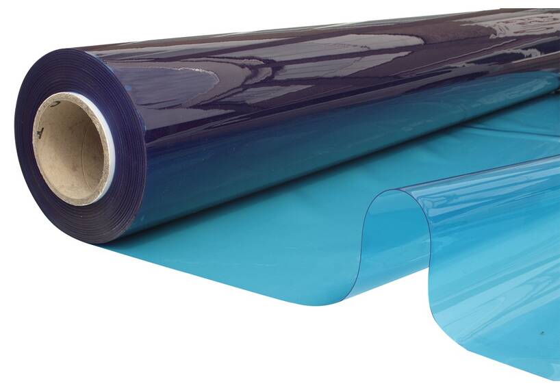 Doorzichtig zeil, vlamvertragend plastic folie 140 cm, 0,60 mm, blauw