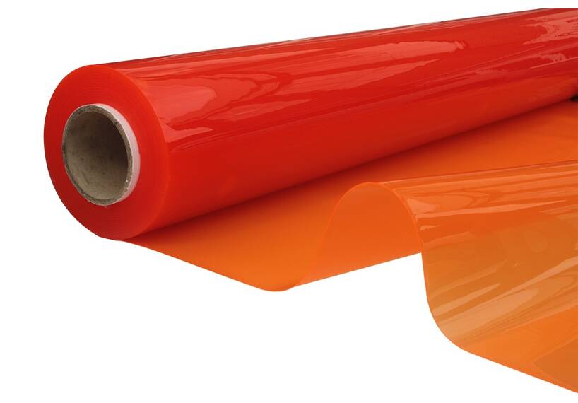 Doorzichtig zeil, vlamvertragend plastic folie 140 cm, 0,60 mm, oranje